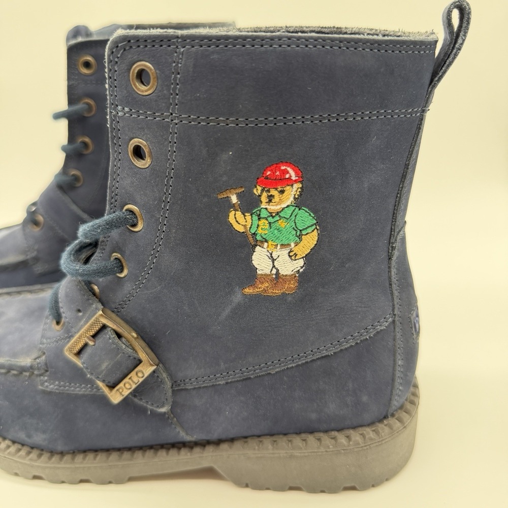 Polo Ralph Lauren Ranger Hi II Polo Bear Navy Suede Boots Boys 5 Womens 6.5 7 - Picture 5 of 10